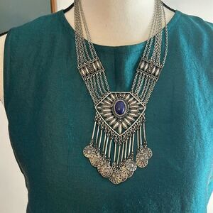 Vintage Fringe Necklace Boho Bib Coin Statement Boho Bib Afghan Kuchi Style